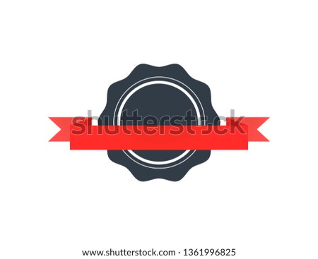 Black retro badge with red tape isolated on white