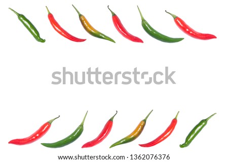Green & Red chilli peppers on white background ( Frame picture ), Chilli concepts