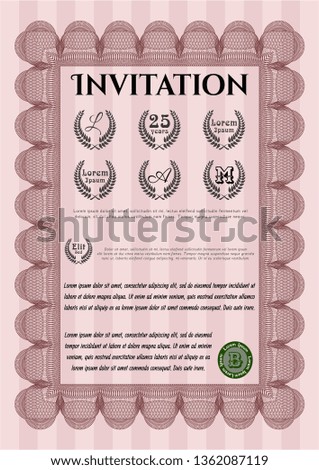 Red Retro invitation template. Good design. With quality background. Detailed. 