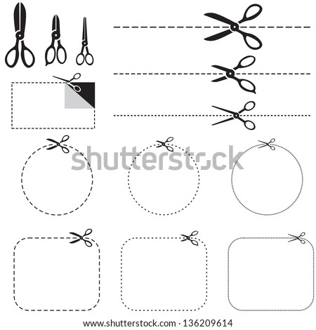 A set of images with scissors. Scissors cut along the line Royalty-Free Stock Photo #136209614