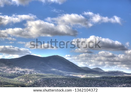 Closeup view of mount meron from the Holy city of safed Israel (tzfat) 