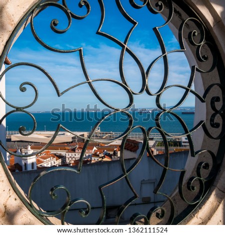 Lisbon, Portugal - March 3, 2019 : View of a merchant ship from a window