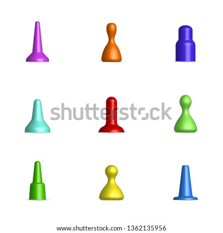 Set of various glossy chips for board games isolated on white background. 3D style, vector illustration.