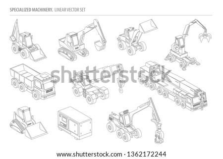 SPECIALIZED MACHINERY. ISOMETRIC VECTOR SET. 