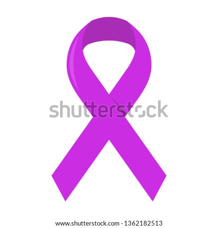 Realistic purple  ribbon, breast cancer awareness symbol, isolated on white. Vector illustration, eps10.