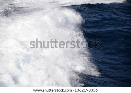 Waves, sea spray, gout on the way from Mallorca to Menorca, Balearic Islands, Spain