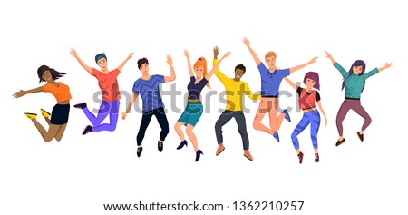 A large group team of young professional happy people jumping. Vector illustration.
