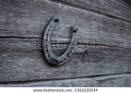 Old horseshoe on an old wooden board. The concept of luck, luck, luck.