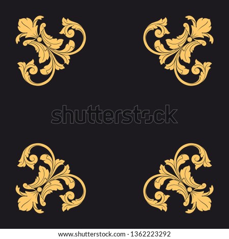 Gold rococo ornament. Retro baroque decoration element with flourishes calligraphic. You can use for wedding decoration of greeting card and laser cutting