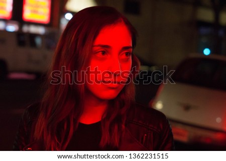 portrait of woman red neon