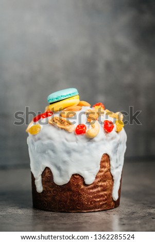 Easter cake, panettone.Traditional Kulich, Paska ready for celebration