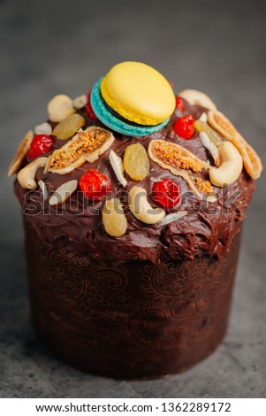 easter cake  sunday, Easter cake, light spring photography with Easter desserts. Congratulatory Easter cake, Traditional Kulich, Paska ready for celebration