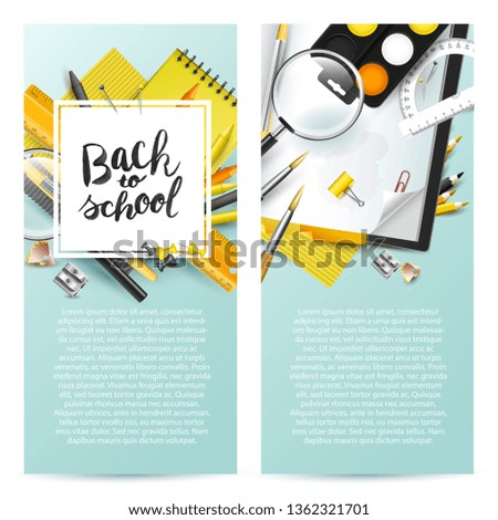 Modern design headers with school accessories and "Back to school" hand drawn lettering