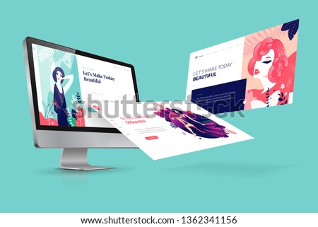 Web design template. Vector illustration concept of website design and development, app development, seo, business presentation, marketing. Royalty-Free Stock Photo #1362341156