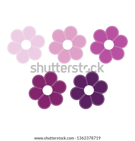 Set of five abstract isolated vector violet flowers