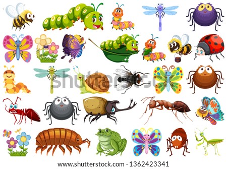 Set of insects white background illustration