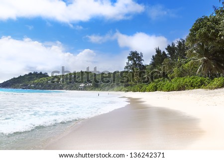 Mahe island, Seychelles. Anse Soleil, lazare bay (Beach). The island of dreams for a rest and relaxation. White coral beach sand. A heavenly place.