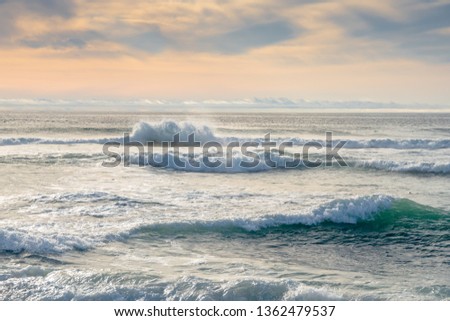 Beautiful Sea With Huge Waves, and Colorful Sky