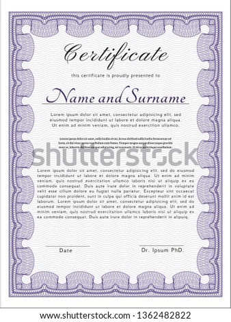Violet Certificate of achievement. Lovely design. With background. Customizable, Easy to edit and change colors. 