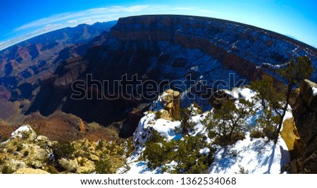Grand Canyon South Rim Side Canyon in Shadows with Snow - Wide Angle