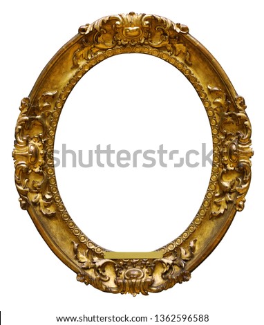 Picture gold wooden tondo frame for design on white isolated background