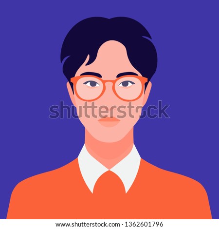 Portrait of a young asian man. Foreign student. Diversity. Avatar eastern guy. Vector flat illustration