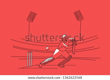 Concept of Batsman playing cricket - championship, Line art design Vector illustration.