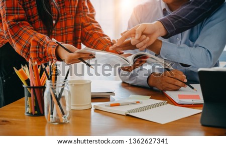 Editor team meeting  plan for magazine edit team of creative in Publisher office. Royalty-Free Stock Photo #1362627341