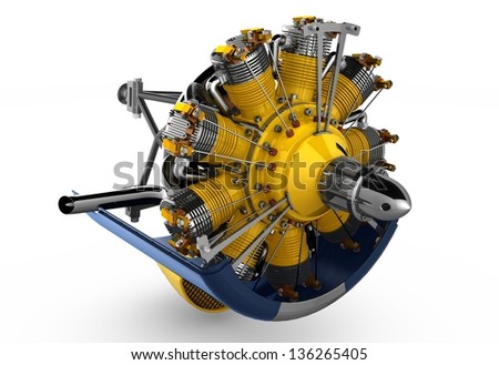 Radial engine aircraft realistic picture on white background