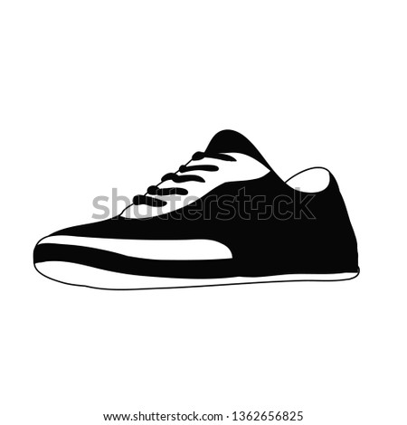 isolated, black and white silhouette sneakers