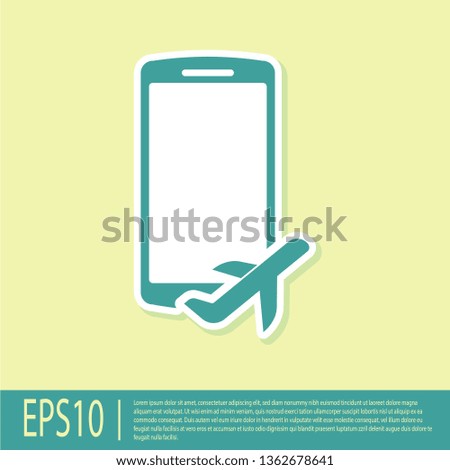 Green Flight mode in the mobile phone icon isolated on yellow background. Airplane or aeroplane flight offline mode passenger regulation airline . Flat design. Vector Illustration