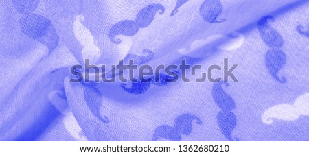 Texture Background, Blue Silk Fabric with Painted Cartoon Mustache, Geekly Mustache Cream, Geekly Mustache White