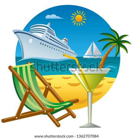 illustration og  tropical journey and resort with cocktail