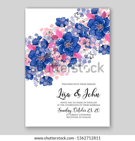 Peony pink rose ranunculus greenery wedding invitation card template vector