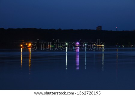 Distant shore lights at night