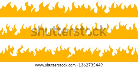 Cartoon fire flame frame borders. Seamless orange fire border