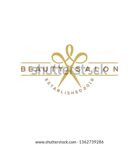 beauty haircut salon logo with scissor vector illustration design Royalty-Free Stock Photo #1362739286