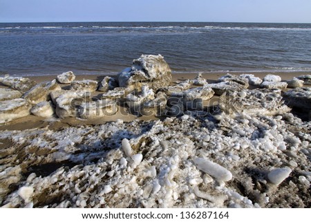 frozen sandy beach natural scenery in a geological park, north china