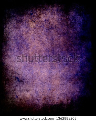 Grunge dark purple obsolete background with black frame and space for your text or picture, scary messy texture