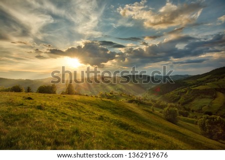 Majestic sunset in the mountains landscape.