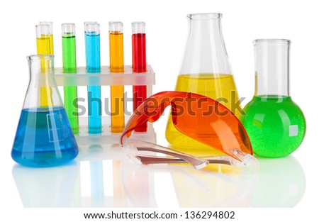 Test-tubes with colorful liquids isolated on white