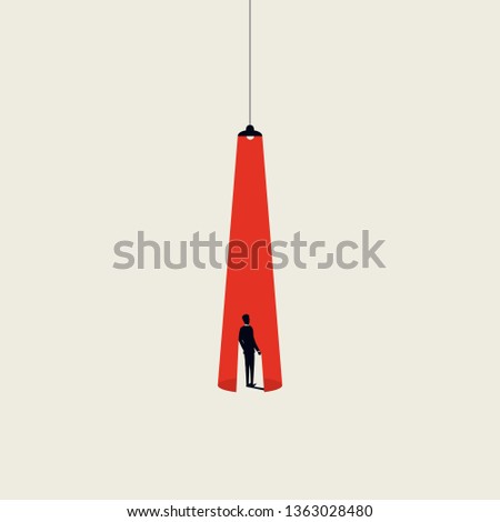 Recruitment and hiring vector concept poster with businessman silhouette in spotlight. Minimalist artistic style. Symbol of career opportunity, new job, leader and talent searching, headhunting. Eps10 Royalty-Free Stock Photo #1363028480