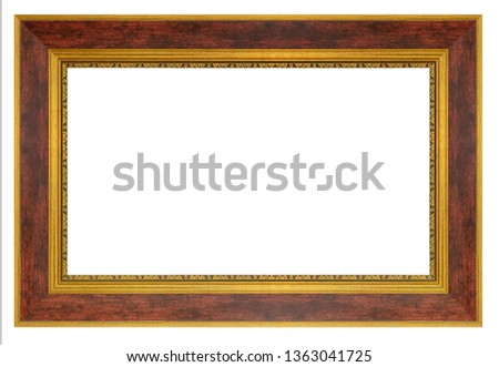 Vintage brown wooden frame on a white background, isolated