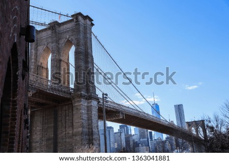 Brooklyn bridge in New York city, USA on a sunny spring day