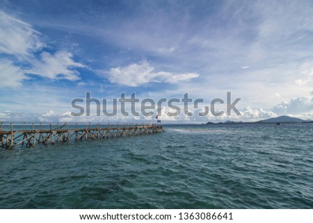 wooden bridge at sari ringgung beach, Lampung, Indonesia