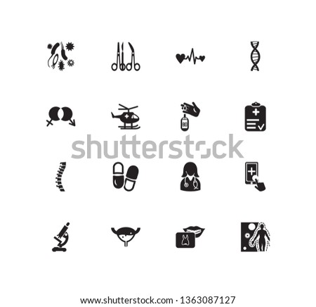 Medicine icon set and microscope with microbes, pill and immune system. Glucose related medicine icon  for web UI logo design.