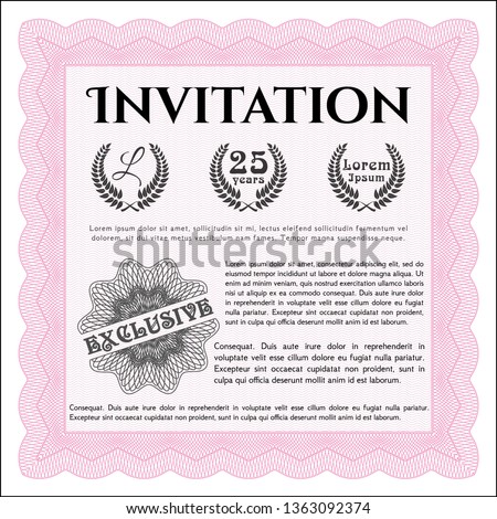 Pink Invitation template. Modern design. Customizable, Easy to edit and change colors. With guilloche pattern. 