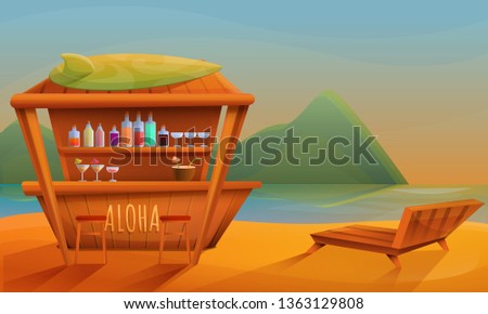 cartoon beach bar at sunset, vector illustration