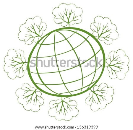 Illustration of the planet earth surrounded by trees on a white background