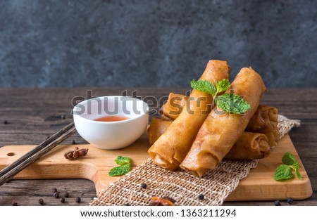 deep fried spring rolls, Por Pieer Tod or Fried spring rolls (Thai Spring Roll) Snacks and snacks that are popular with Thai and Chinese people. Royalty-Free Stock Photo #1363211294